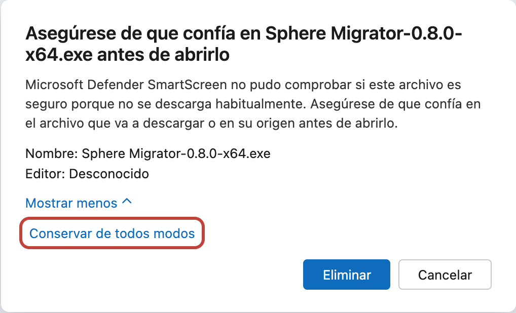 Ventana de Edge con Conservar de todos modos