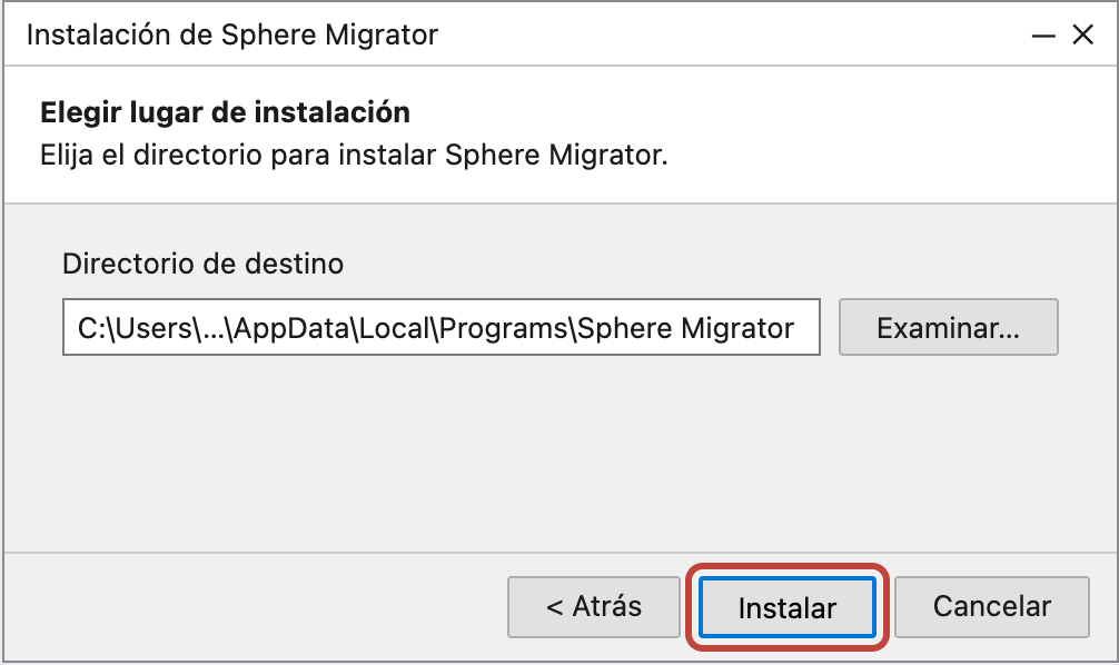 Instalador: botón Instalar