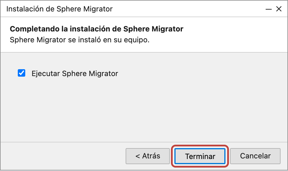 Instalador: botón Terminar